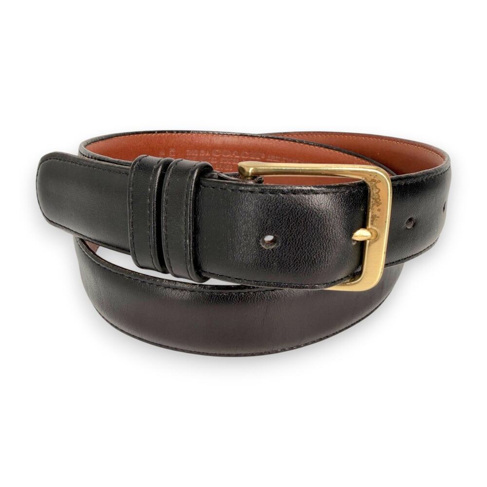 COACH 36 Black Full-Grain Cowhide Leather Solid Brass Buckle Dress Belt 5800